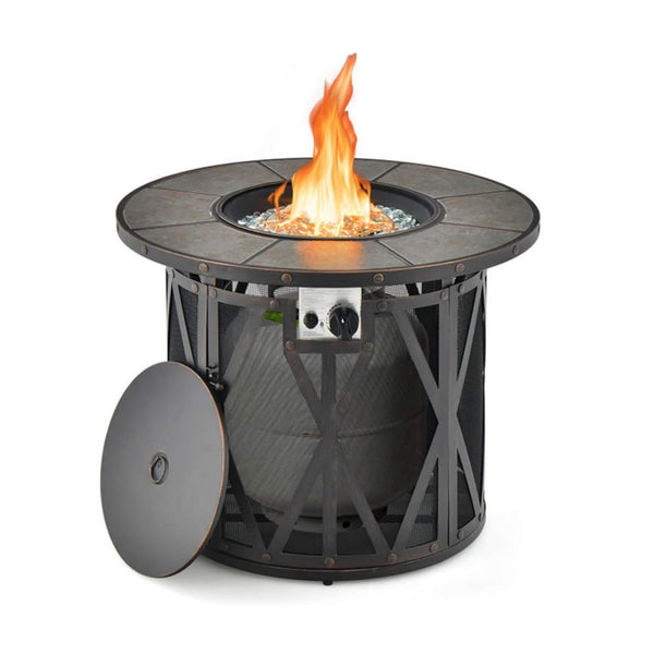 30-Inch 30K BTU Premium Outdoor Patio Gas Fire Pit Table With Fire Glass And Cover (SAK17432)