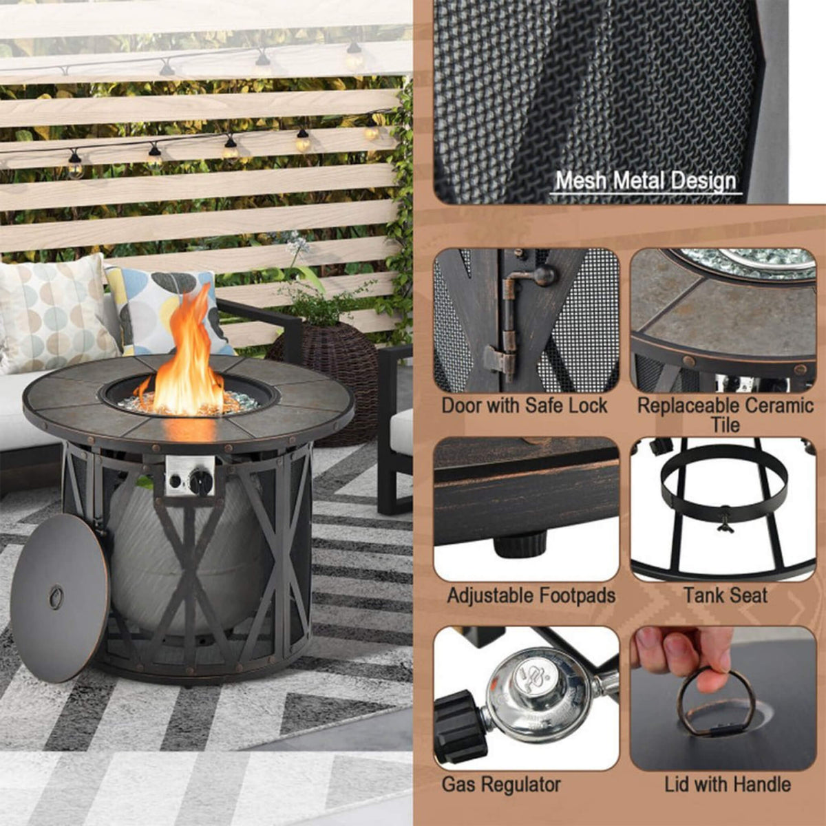 30-Inch 30K BTU Premium Outdoor Patio Gas Fire Pit Table With Fire Glass And Cover (SAK17432)