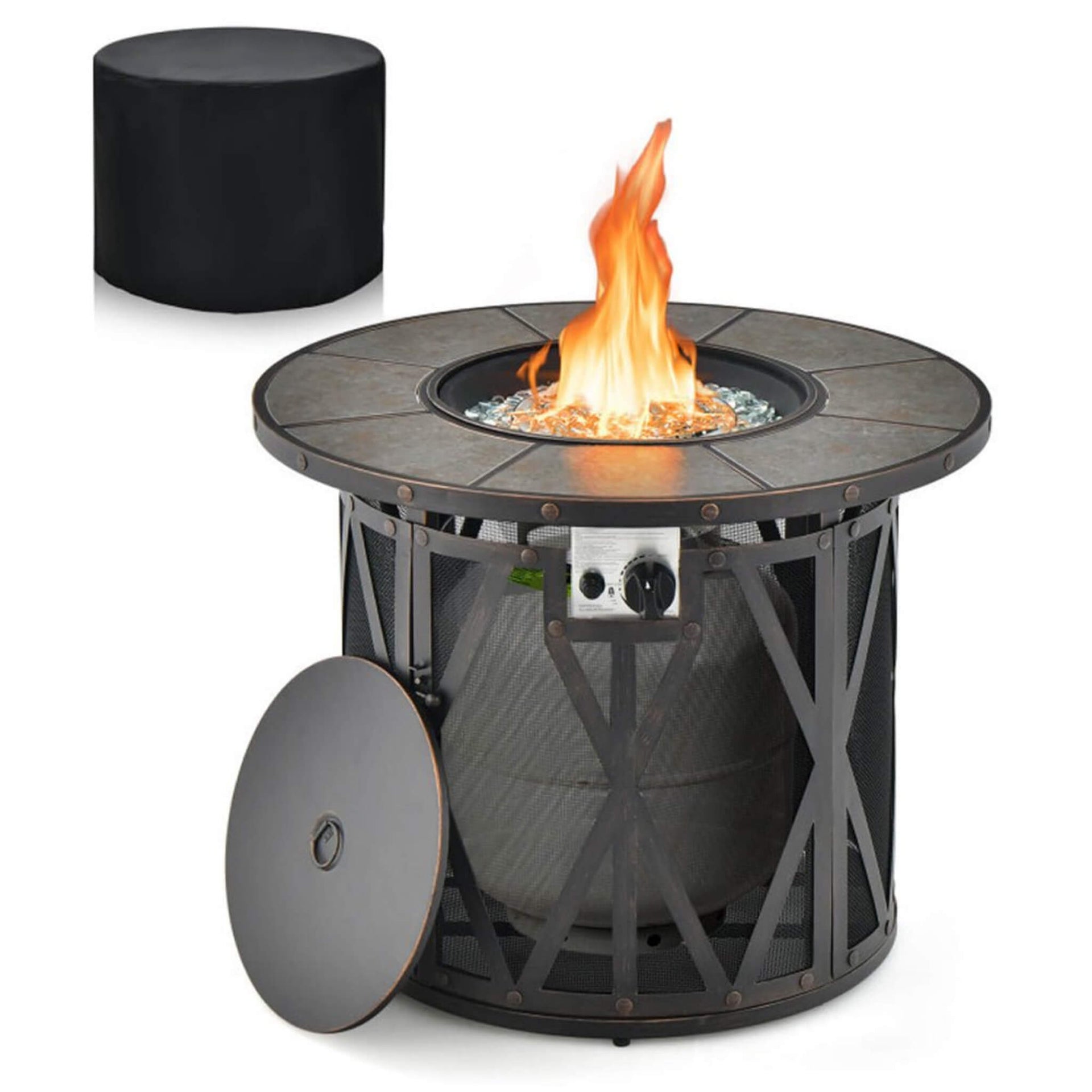30-Inch 30K BTU Premium Outdoor Patio Gas Fire Pit Table With Fire Glass And Cover (SAK17432)