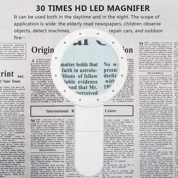 30X Handheld Large Magnifying Glass 12 LED Illuminated Lighted Magnifier