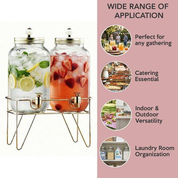 Julian 2-Piece Set Bev Dispensers with Gold Wire Stand