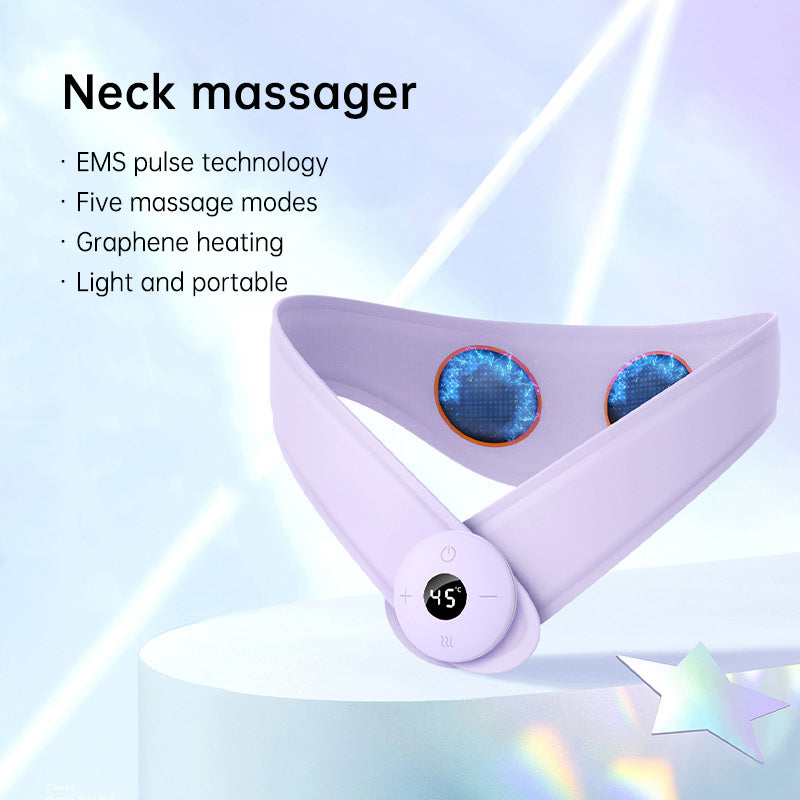 Neck Massager with Heat, Portable Neck Lymphatic Massager for Pain & Fatigue Relief