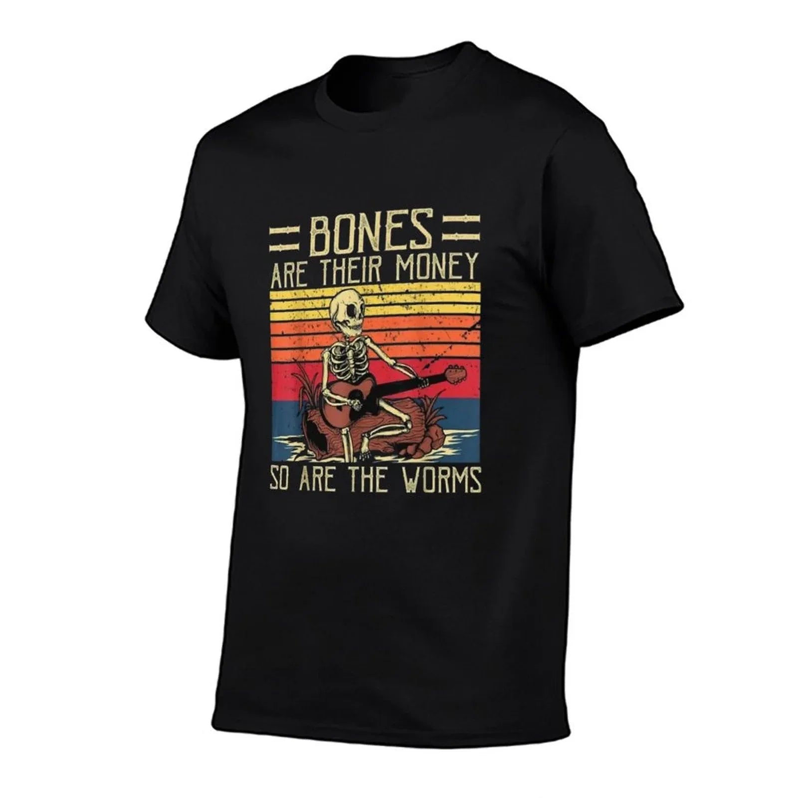 Bones Are Their Money  Skeleton Playing Guitar Retro Vintage  Moisture-wicking T-Shirt