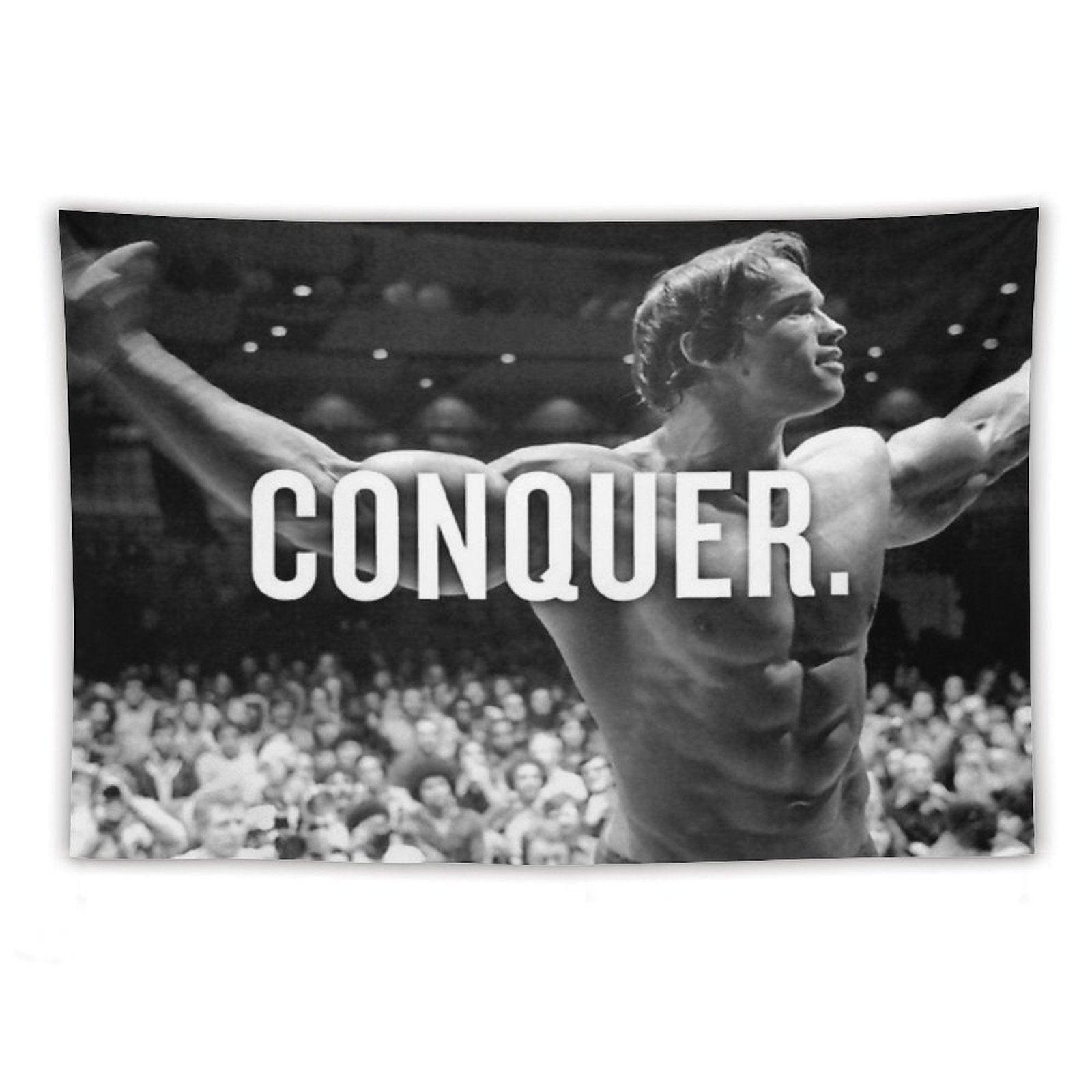 Arnold Schwarzenegger Conquer Motivational Fitness Tapestry