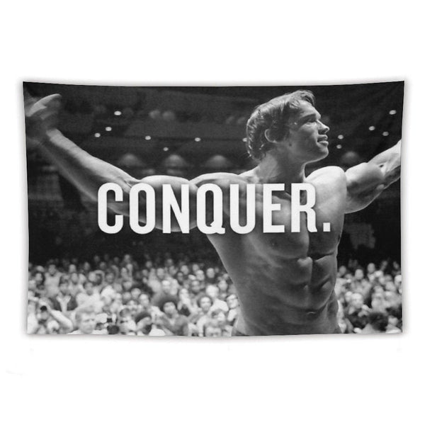Arnold Schwarzenegger Conquer Motivational Fitness Tapestry