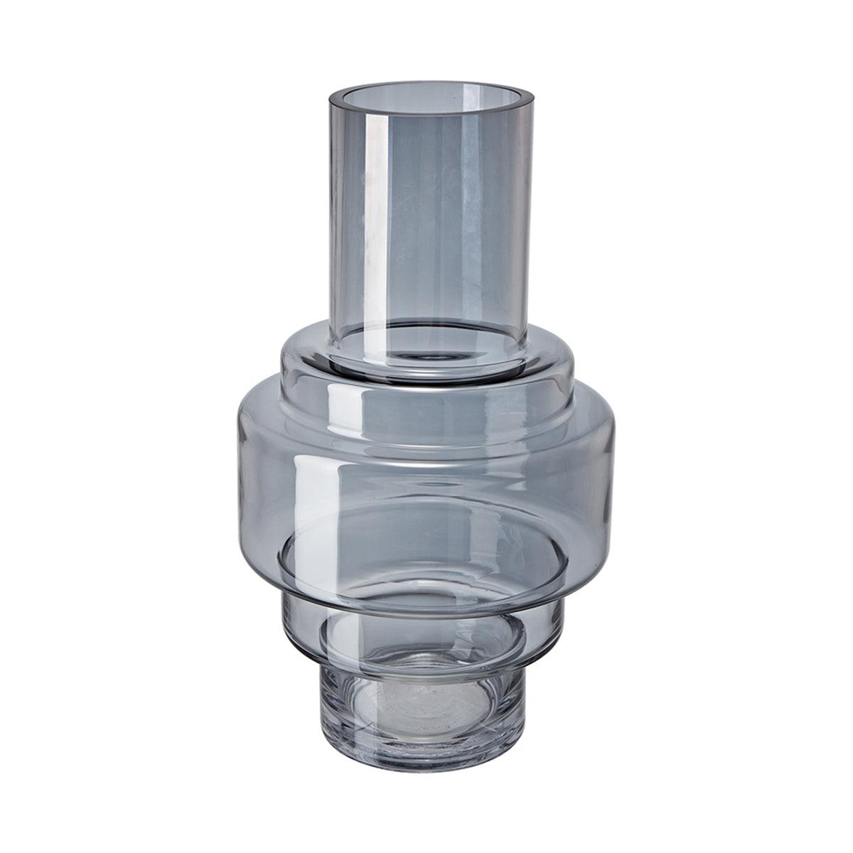 Blue Smoked Geometric Glass Decorative Vase