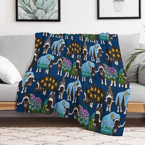 Alaskan Musk Ox Blue Throw Blanket