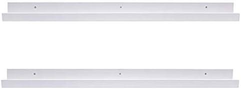 AZSKY 48 Inch White Picture Ledge Shelf Long Floating Shelves Set of 2 Wall Picture Shelf Pine Photo Frames Narrow Picture Ledge Mounting Hardware Included