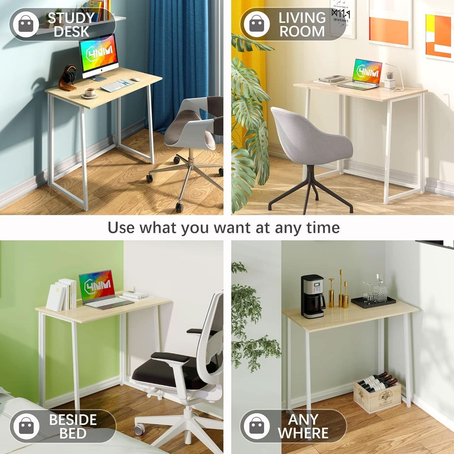 31.5 Inch Folding Desk For Small Spaces Natural White