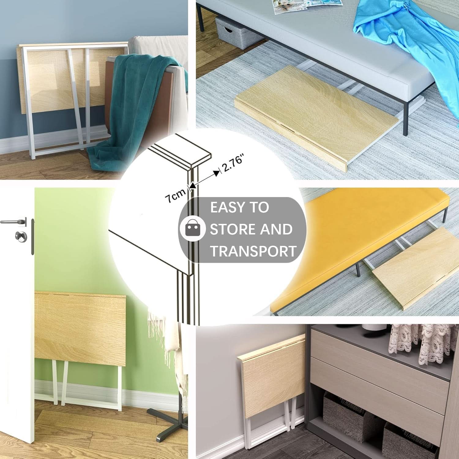 31.5 Inch Folding Desk For Small Spaces Natural White