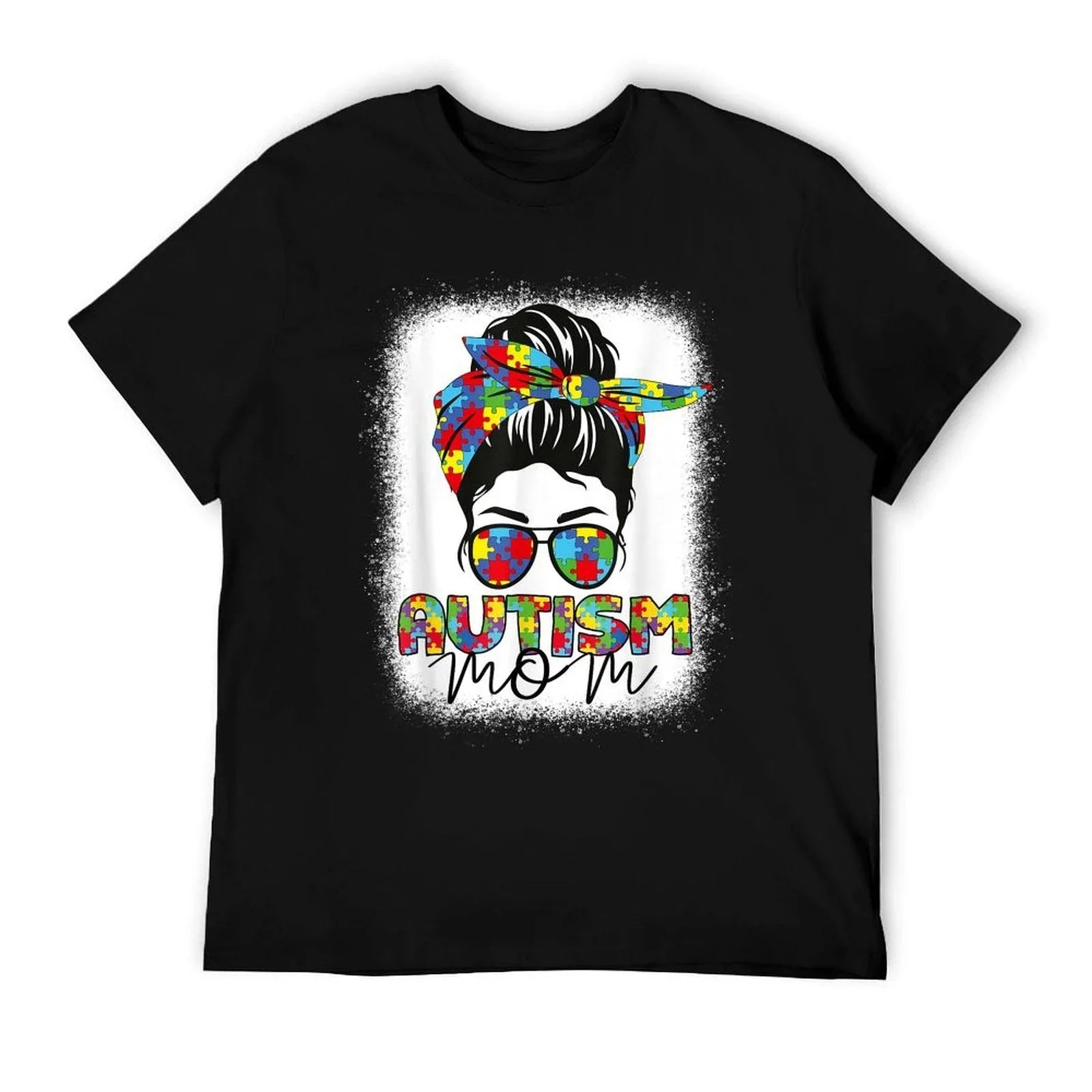 Autism Mom Life Messy Bun Bleached Mothers Day Autism Mom T-Shirt