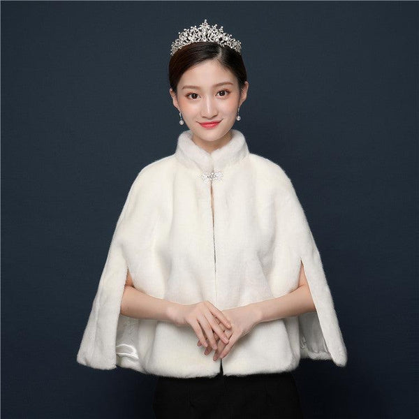 Bride's wedding dress fur shawl women's warm white cloak cheongsam jacket red cloak