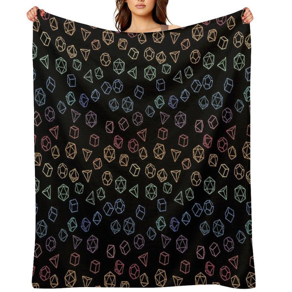 DnD Dice Rainbow on Black Pattern Throw Blanket