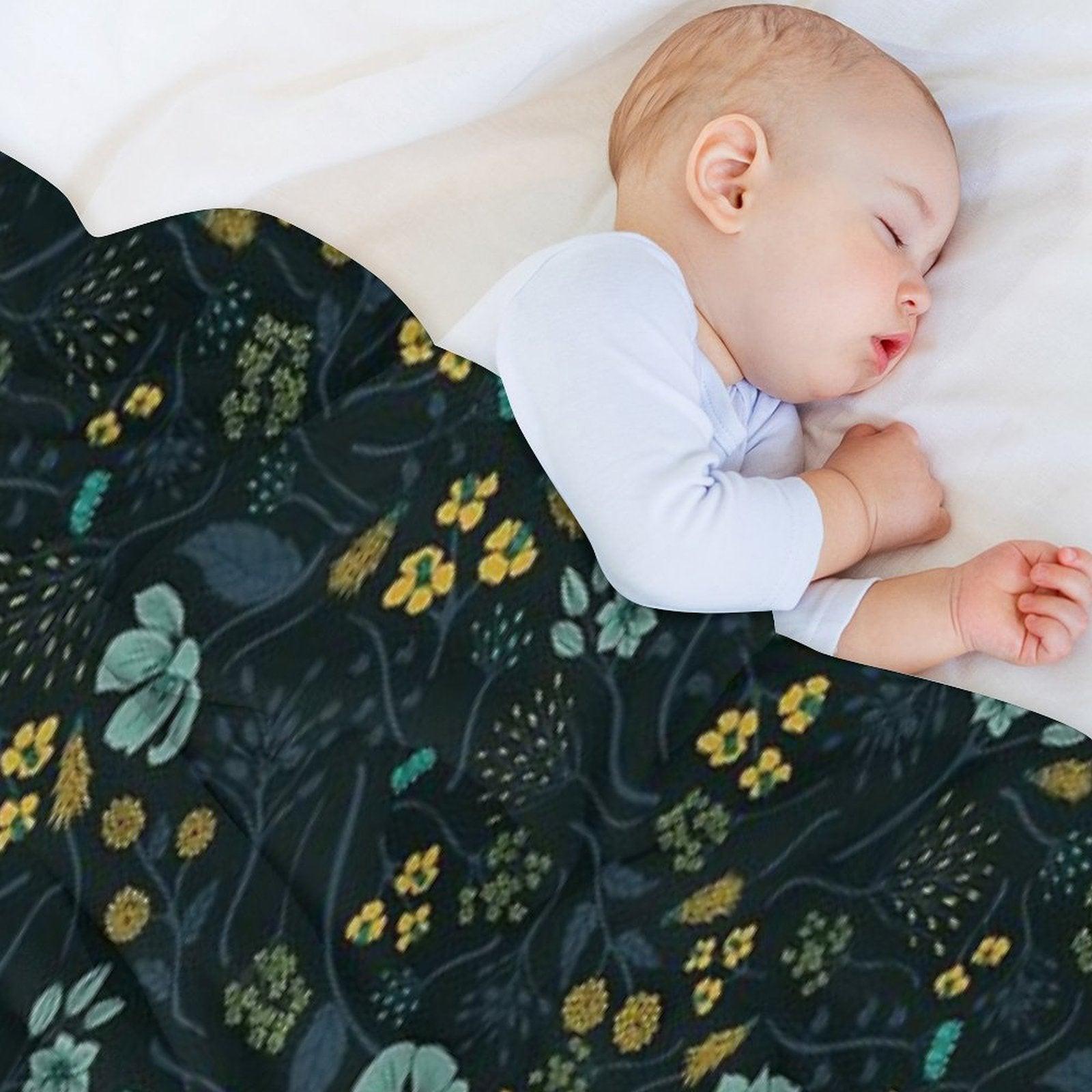 Turquoise, Yellow, Green & Dark Blue Floral Pattern Throw Blanket