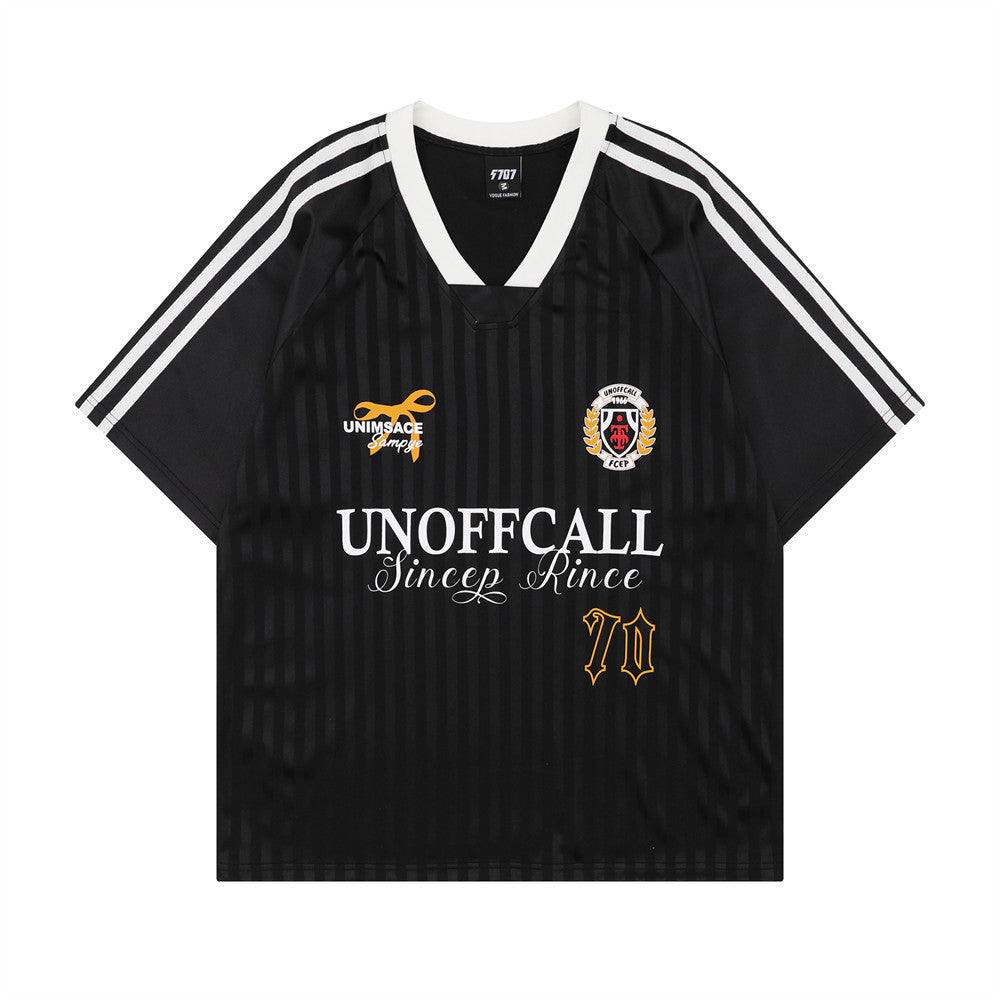 Vertical Stripe Letter Print Sports Jersey Men's Summer American Street Casual Loose Color Block Short Sleeve T-Shirt Top