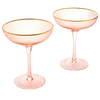 The Wine Savant Colored Blush Pink & Gilded Rim Coupe Glass, Large 9oz Cocktail & Champagne Glasses 2-Set Vibrant Color Short Gold Vintage Tumblers, No Stem Margarita, Glassware Gift Idea (Coupe)
