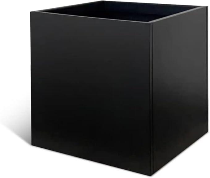 Galvanized Steel Planter Box Black Metal Planter Large Square Indoor Outdoor Planters Cube Steel Heavy Duty Flower Pot 16Inch Powder Coating Modern Commercial Residential for Patio, Deck, Yard, Garden