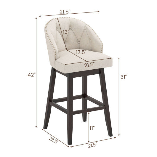 31 Inch Bar Stools Set of 4 Padded Bar Height Chairs with Rubber Wood Frame Swivel Seat-Beige