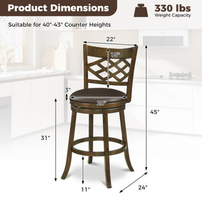 31 Inch Counter Height Bar Stools Set of 2 with Rubber Wood Frame-31 Inch