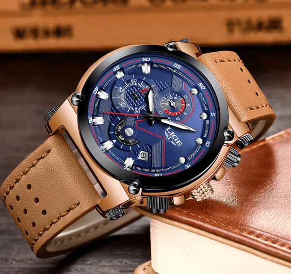 Men's Waterproof Modern Watch With Leather Belts, Stainless Steel Case Excellent Look Perfect Gift