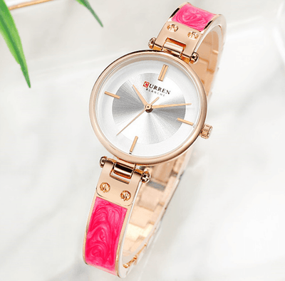 Womens Elegant Stainless Steel Watch With Ceramic Bracelet In Shimmering Marble Colors