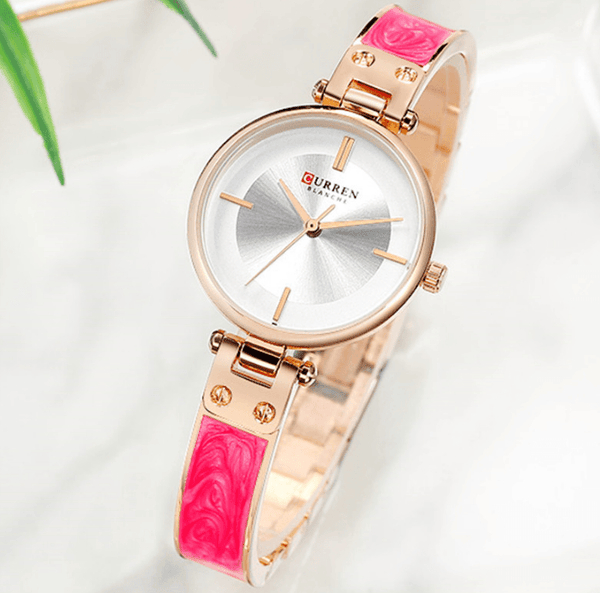 Womens Elegant Stainless Steel Watch With Ceramic Bracelet In Shimmering Marble Colors