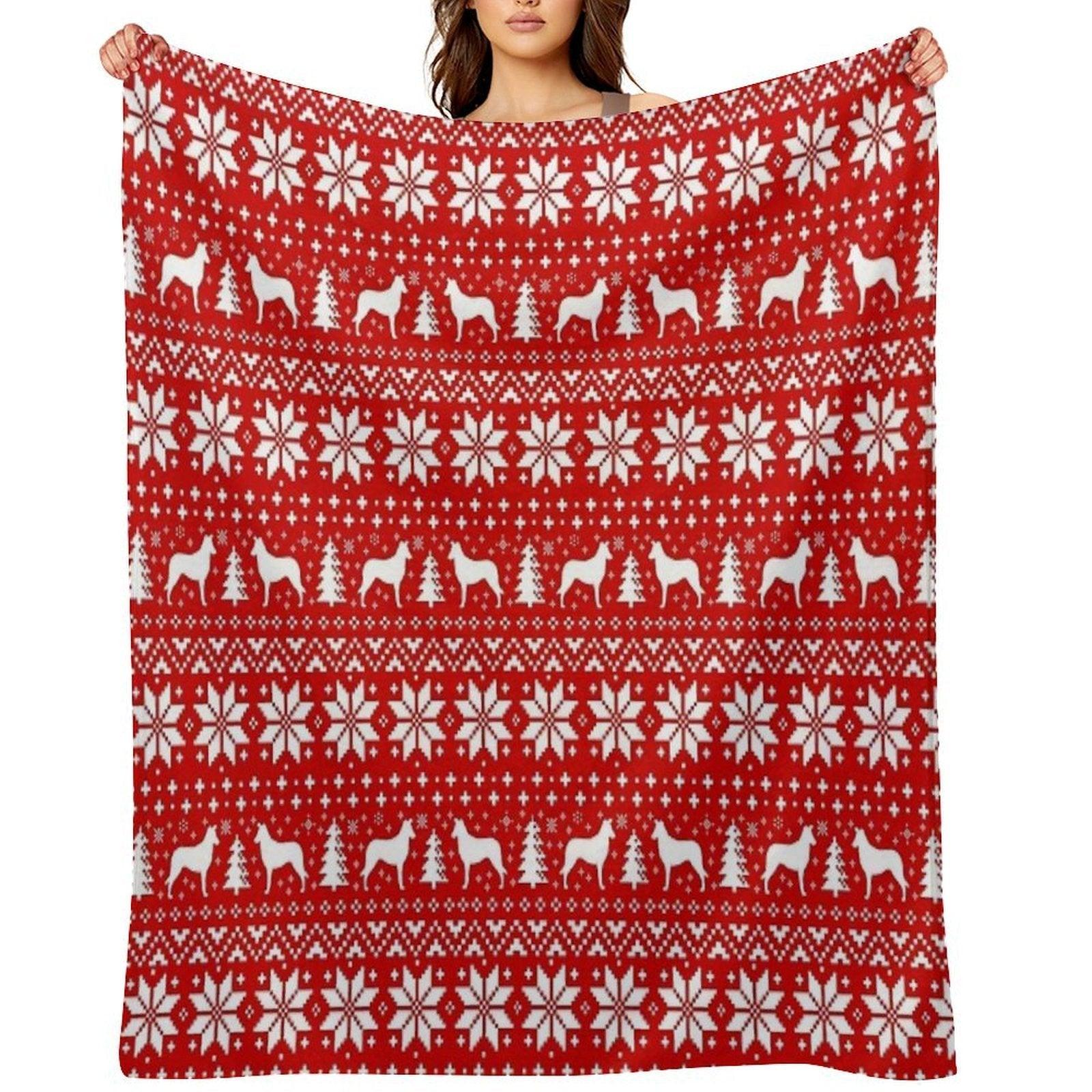 Smooth Collie Silhouettes Red And White Christmas Holiday Pattern Throw Blanket
