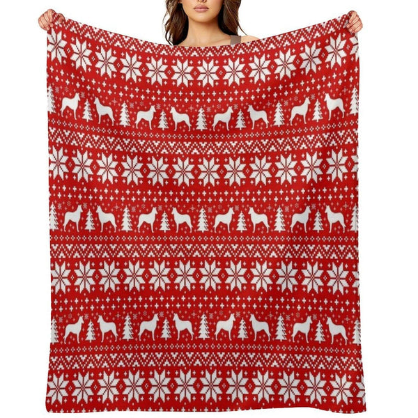 Smooth Collie Silhouettes Red And White Christmas Holiday Pattern Throw Blanket