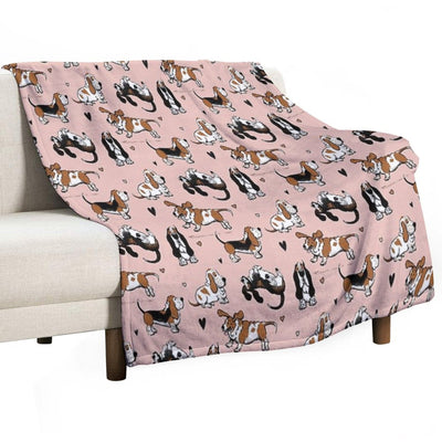 Basset Buddies on Pale Pink Compact Throw Blanket