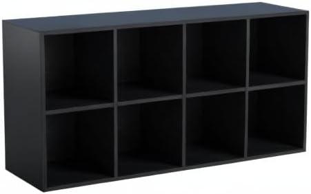 8-Cube Storage Shelf Bookcase - Wooden 4-Tier Floor Standing Open Bookshelf, Modern TV Stand up to 55 Inchs for Home and Office, Black