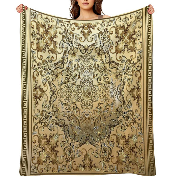 Baroque Orange Brown Greek Key Meander Durable Throw Blanket
