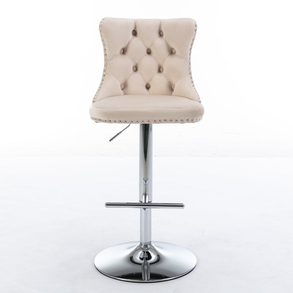 Modern Velvet Swivel Barstools with Adjustable Seat Height and Chrome Base