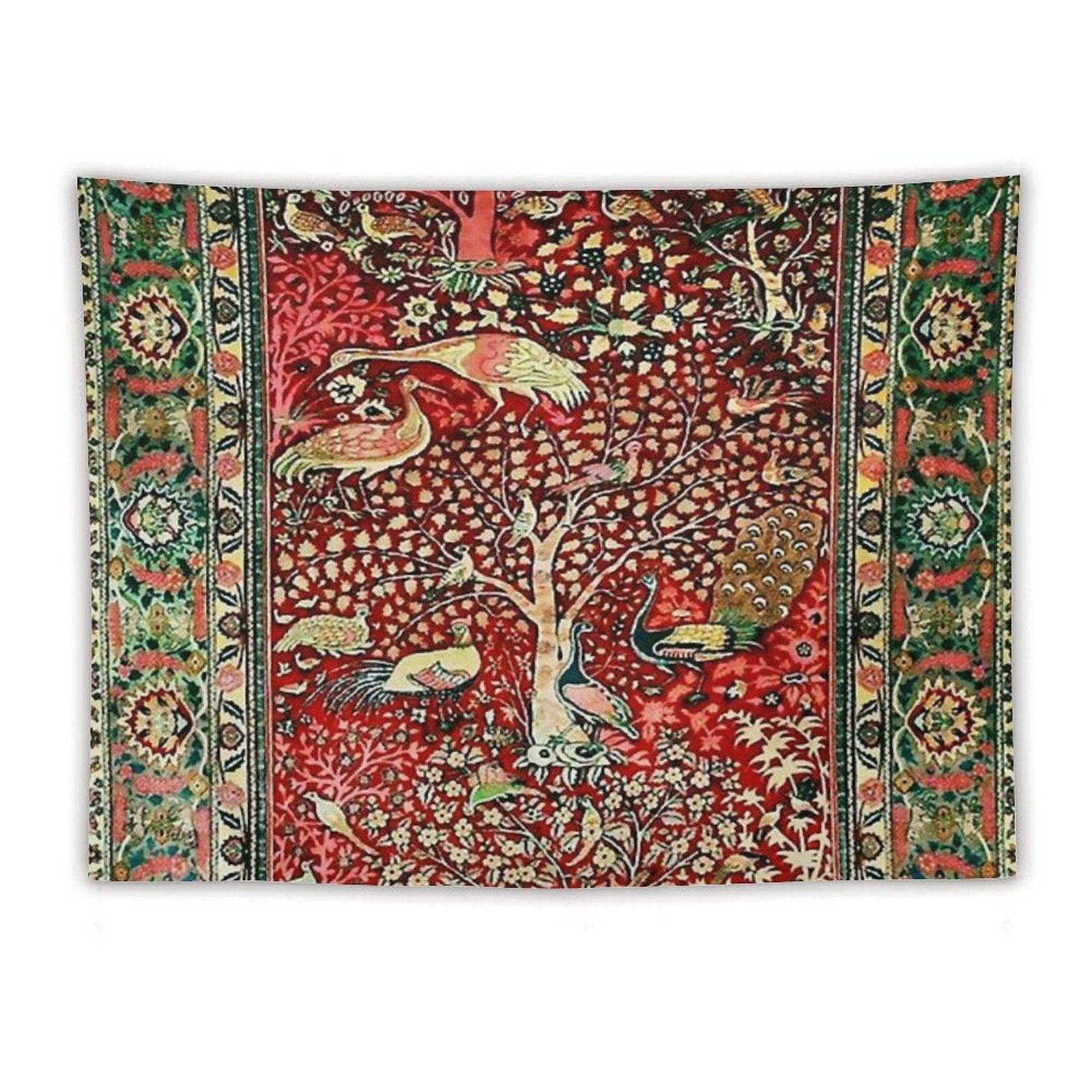 Antique Persian Rug Bird Tree Flowers Ca. 1600 Print Tapestry