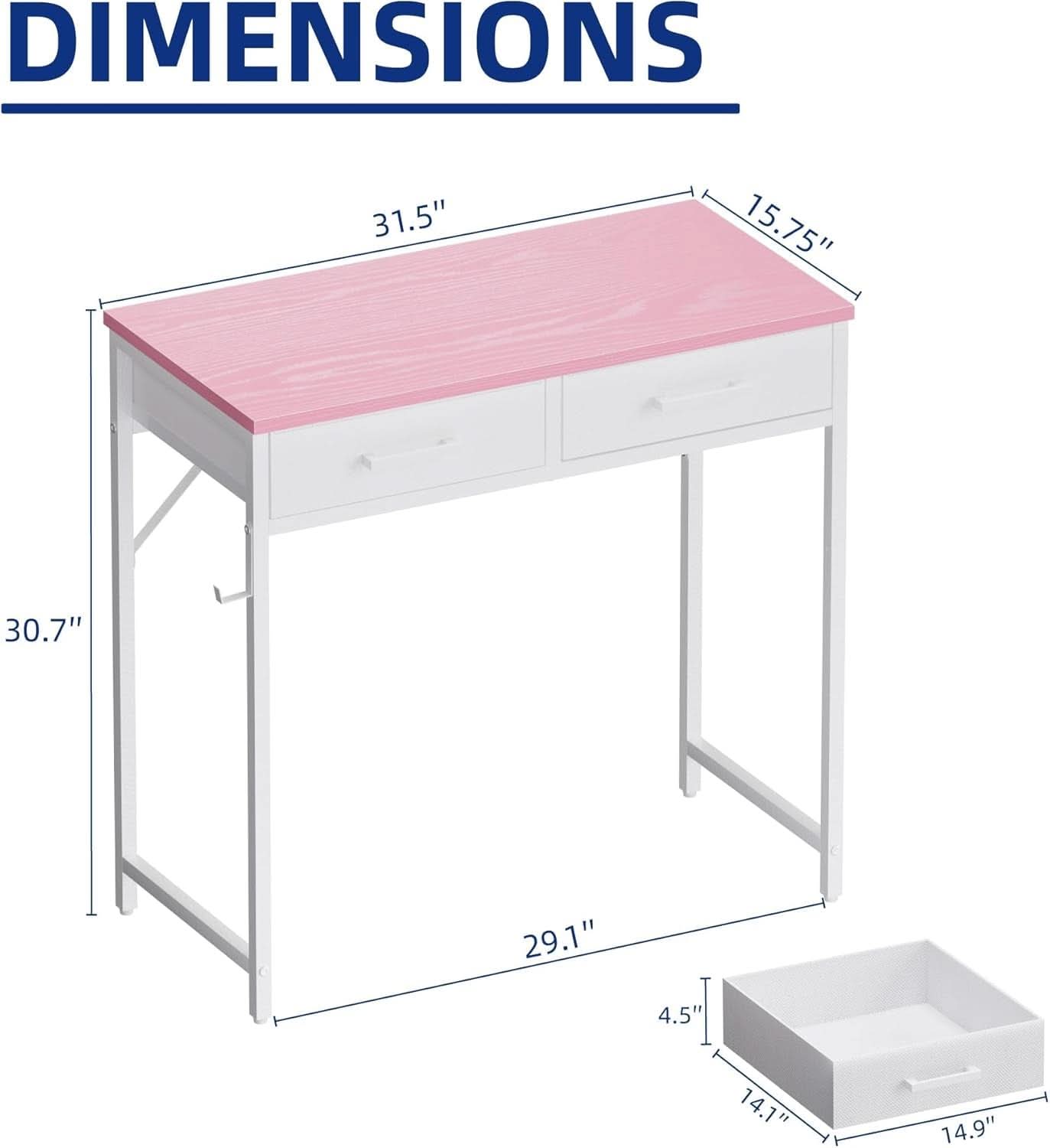 32 Inch Computer Desk With 2 Drawers For Small Spaces