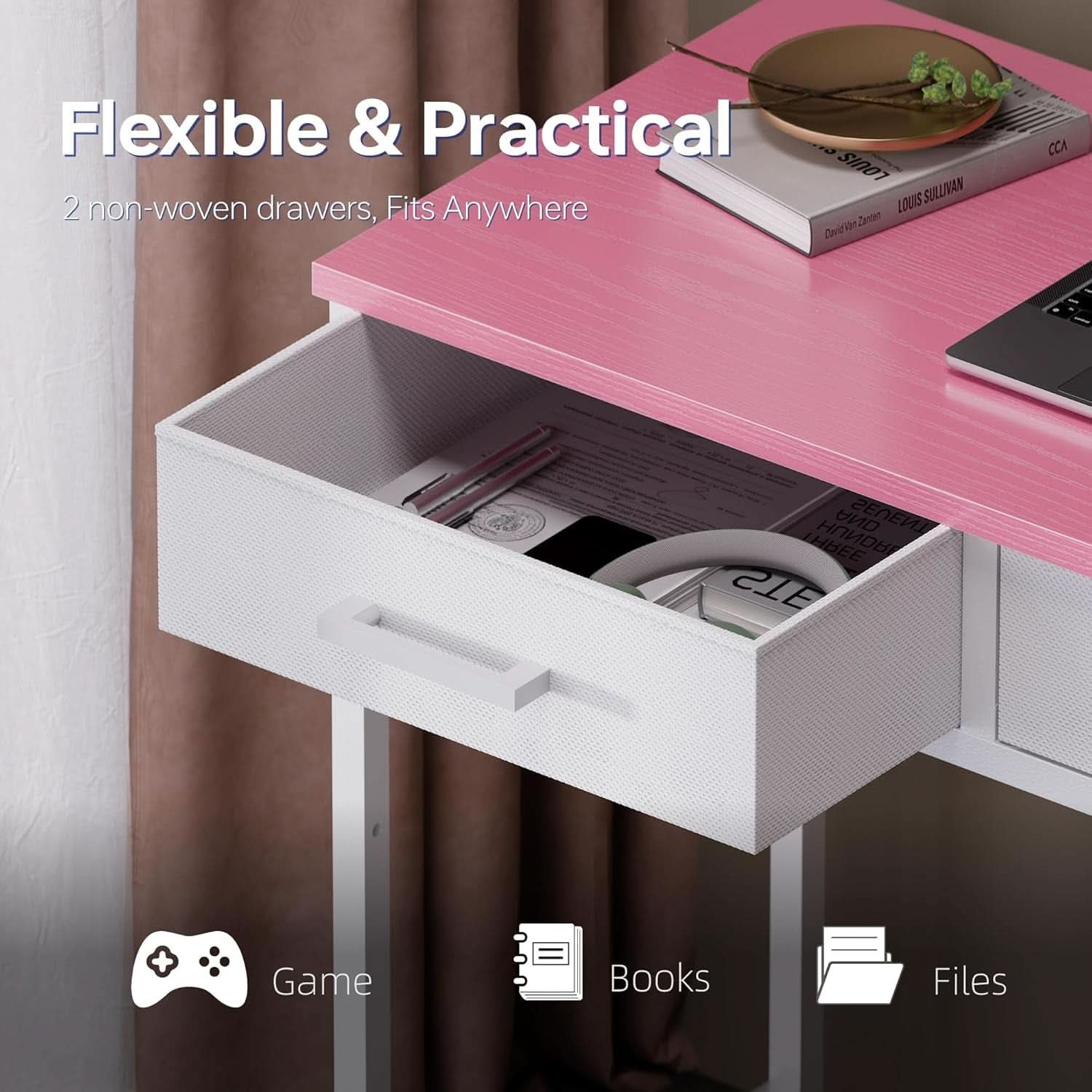 32 Inch Computer Desk With 2 Drawers For Small Spaces
