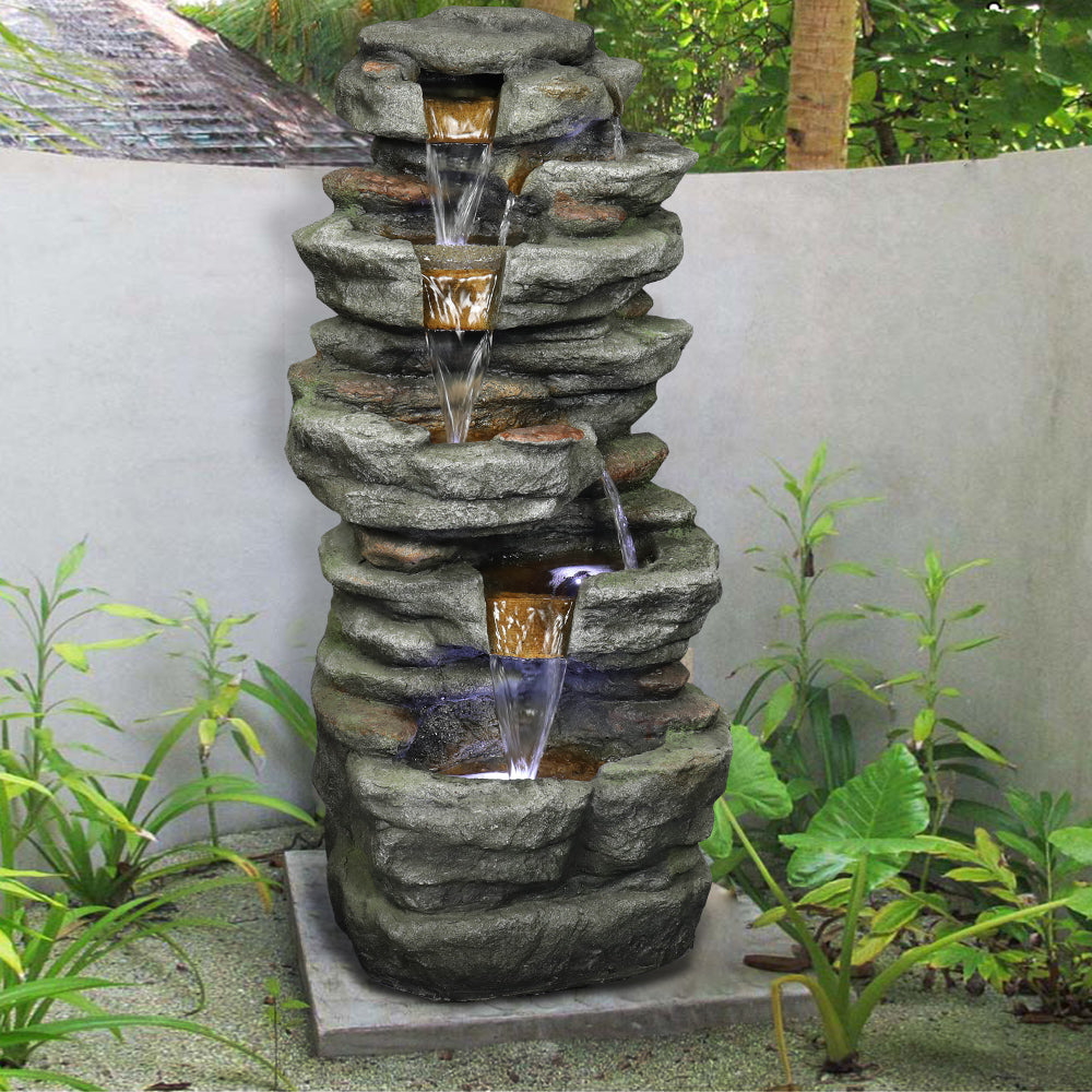 Resin Stacked Rock Outdoor Fountain 32 Inch Lit Water