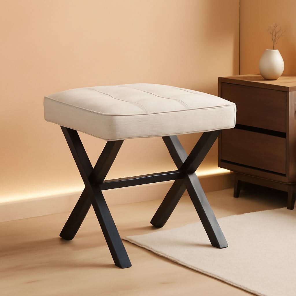 Linen Vanity Ottoman Foot Stool 16.9x12.9x18 Inches