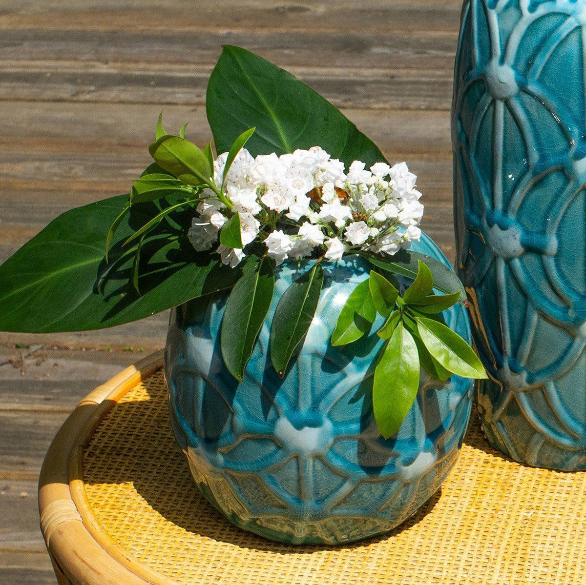 Grotto Aqua Rope Emboss Round Vase