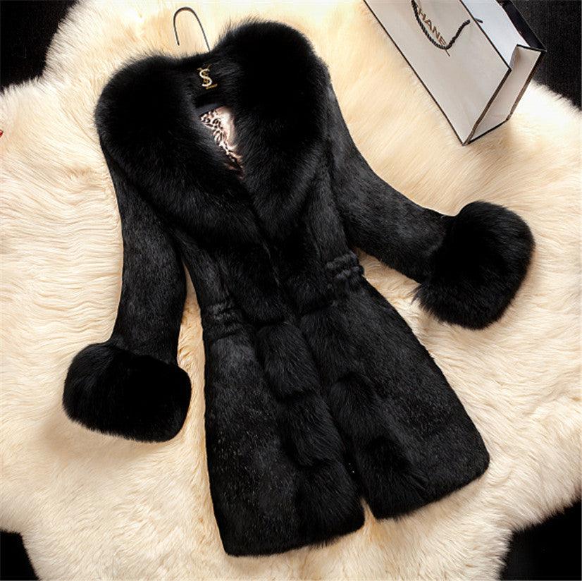 High-end Female Rabbit Fur Coat In The Long Section Of The Oversized Fox Fur Collar Coat New Fur