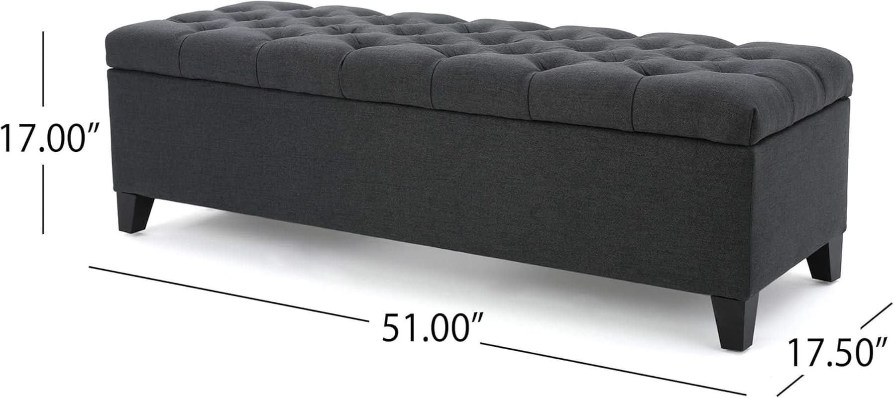 Dark Grey Tufted Fabric Storage Ottoman 17.5 In Depth