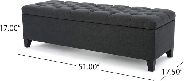 Dark Grey Tufted Fabric Storage Ottoman 17.5 In Depth