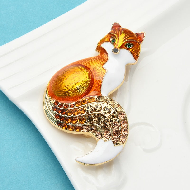 Wuli&baby Rhinestone Enamel Fox Brooches For Women Animal Party Causal Brooch Pins Gifts