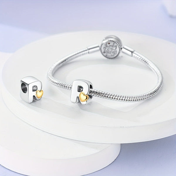 Copper Plated Silver English Letter Pendant Bead Bracelet Necklace Diy