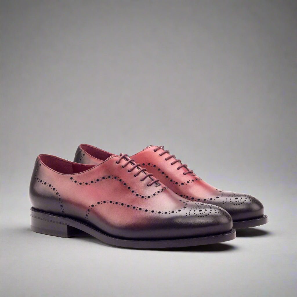 Rovità - elegant wholecut brogue leather burgundy oxford dress shoes