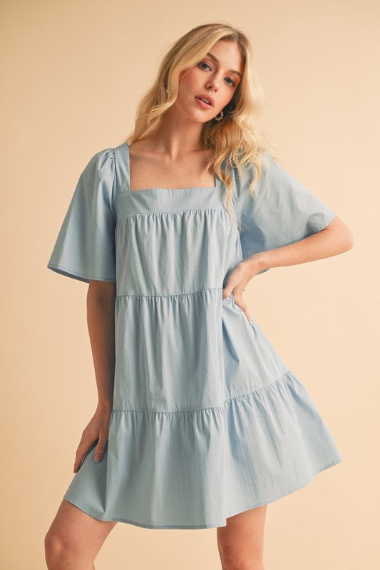 New Summer Square Neck Half Sleeve Tiered Dress For Women, Flattering, Chic, Comfortable and Versatile for Any Occasion