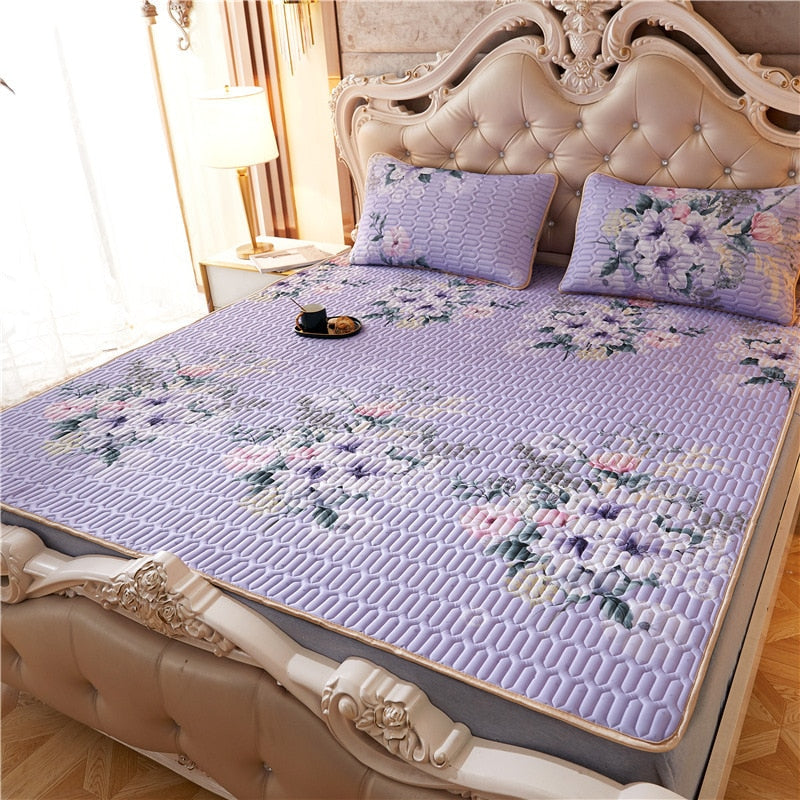 Summer Bed Sheet Ice Silk Mat Soft and Comfortable Latex Mattress Bedding Three-piece Breathable Mat for Comfortable Sleep