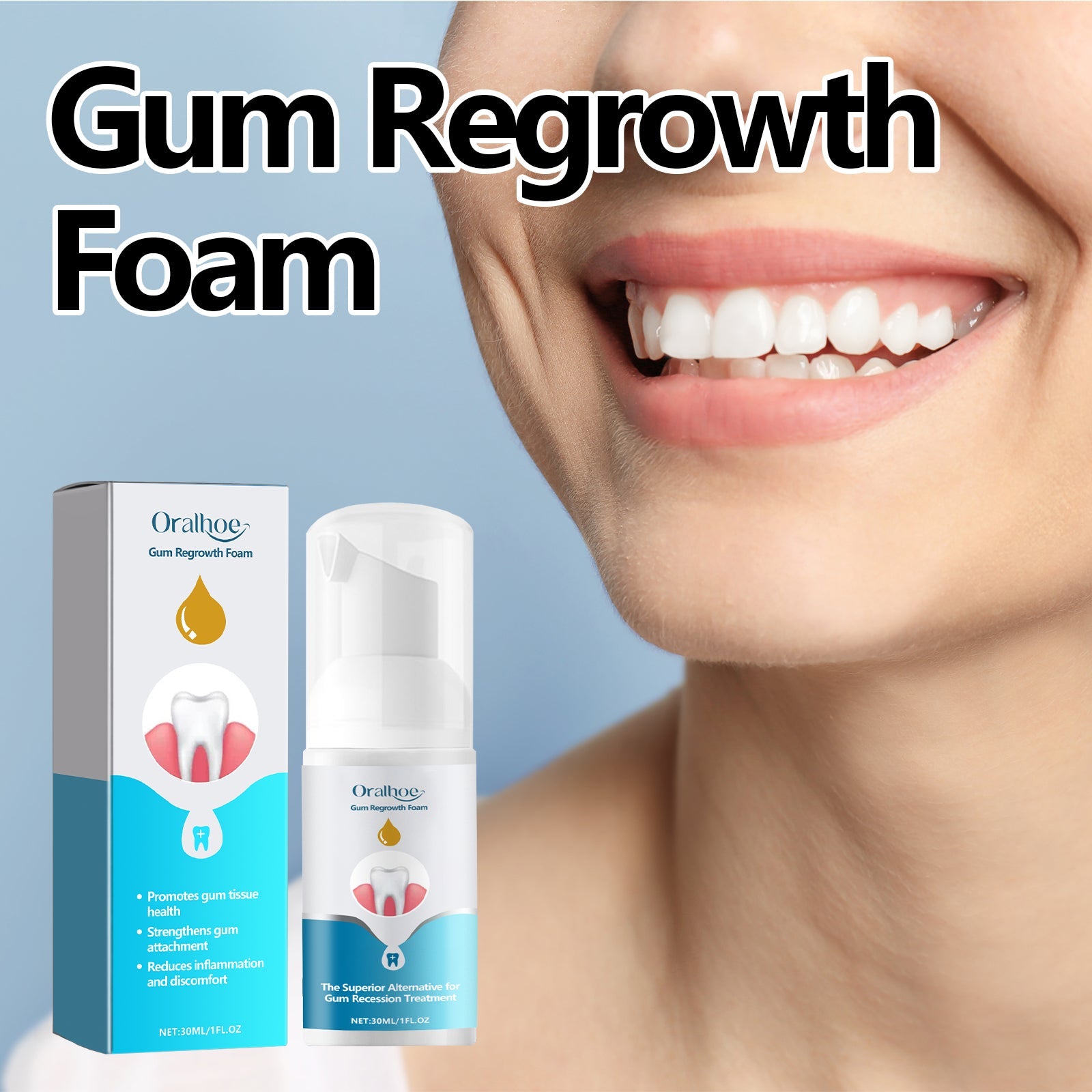 oralhoe Gum Regrowth Foam, Clean Teeth Tartar Care Gums Clean Teeth Anti-Moth Fresh Breath Mousse