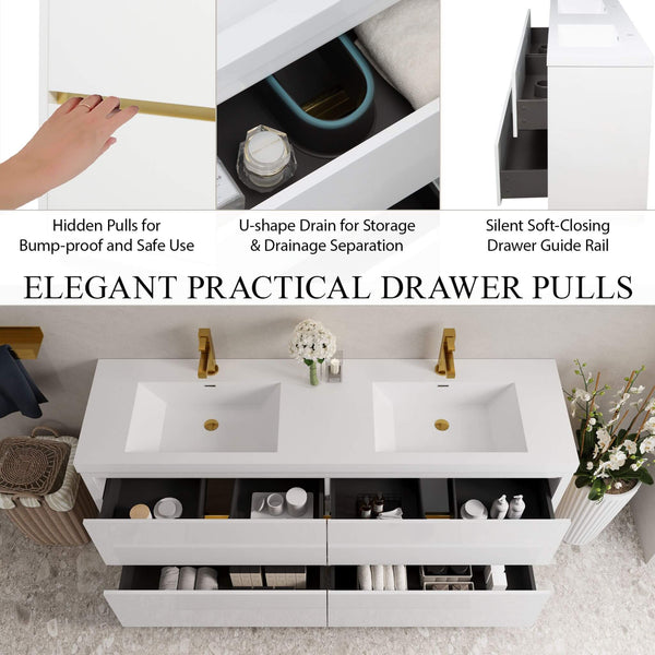 Alora 72-Inch White Freestanding Bathroom Vanity With Sink And Stone Resin Countertop (SAK31520) SAKSBY WHOLESALE