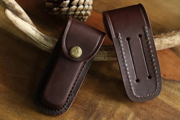 Handcrafted Leather Knife Sheath with Brass Snap - Classic Belt Loop Design
