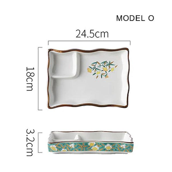Dumpling plate sushi plate round square plate with soy sauce and vinegar partitioned snack plate ceramic plate for home use